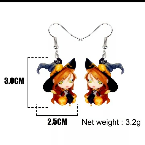 ACRYLIC EARRINGS:MISCHIEVOUS LITTLE WITCH - Picture 3 of 3